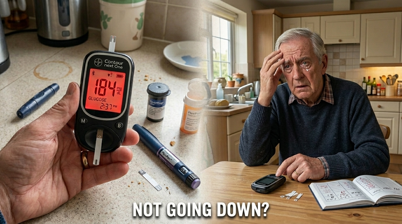 Concerned person checking high blood sugar reading